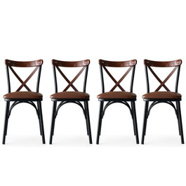 Hanah Home Ekol - 1332 V4 Juego de 4 sillas rústicas en marrón